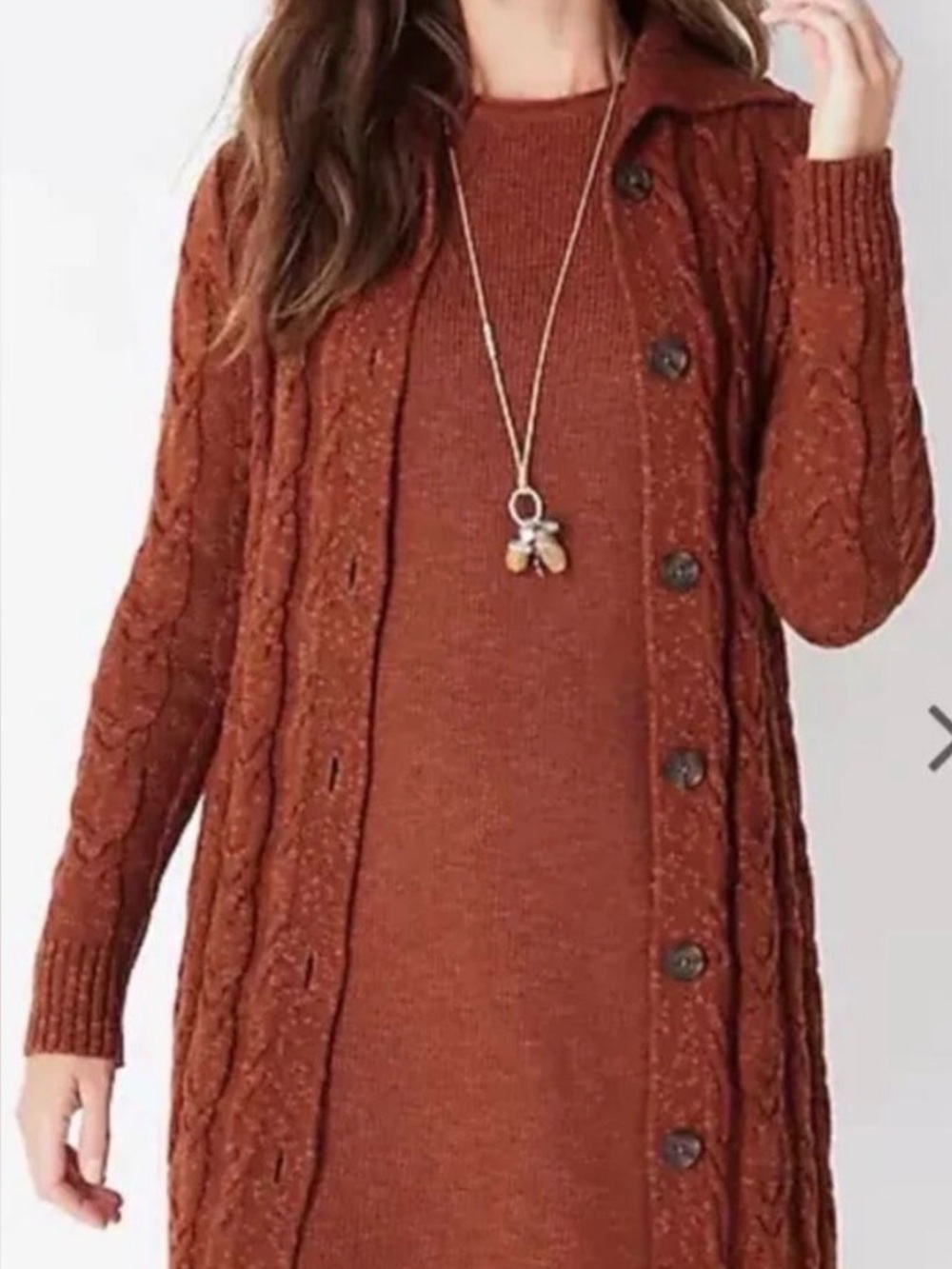 J. Jill Rust Brown Cable-Knit Button-Front Women's Sweater Coat and Dress